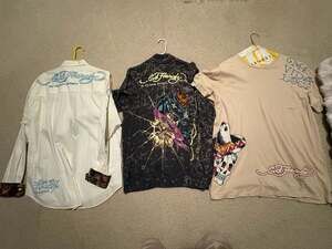 VINTAGE Ed Hardy by Christian Audigier 3-Piece Bundle: XXL White Button Down, XX